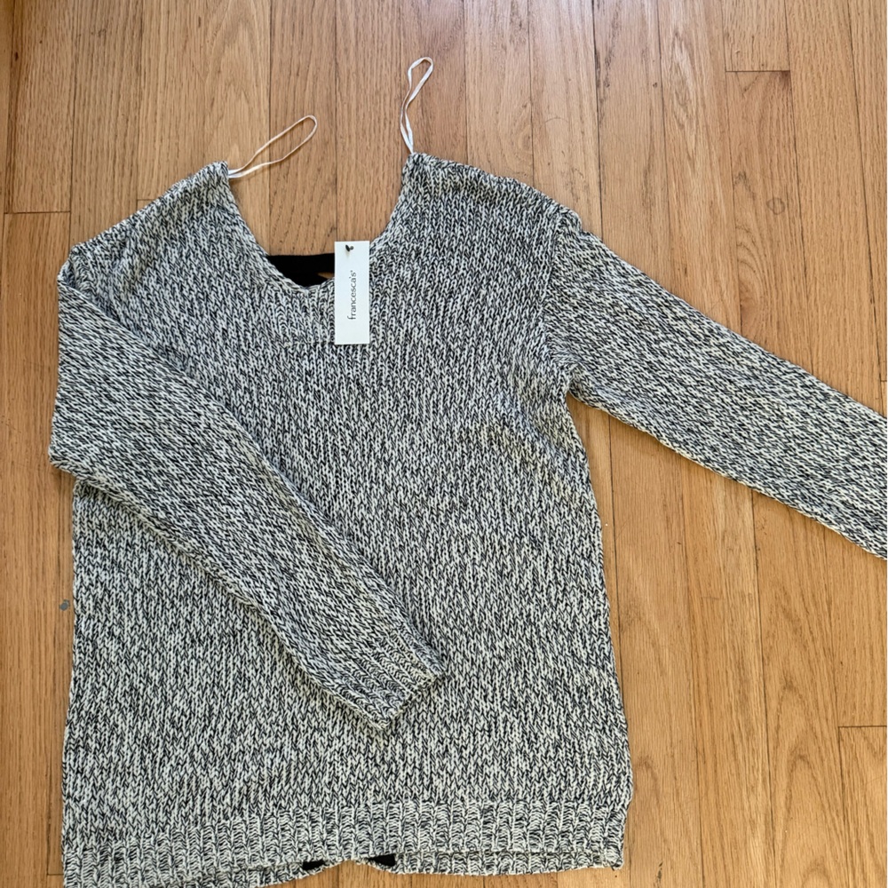 Francesca's Black and Cream Knit Sweater
